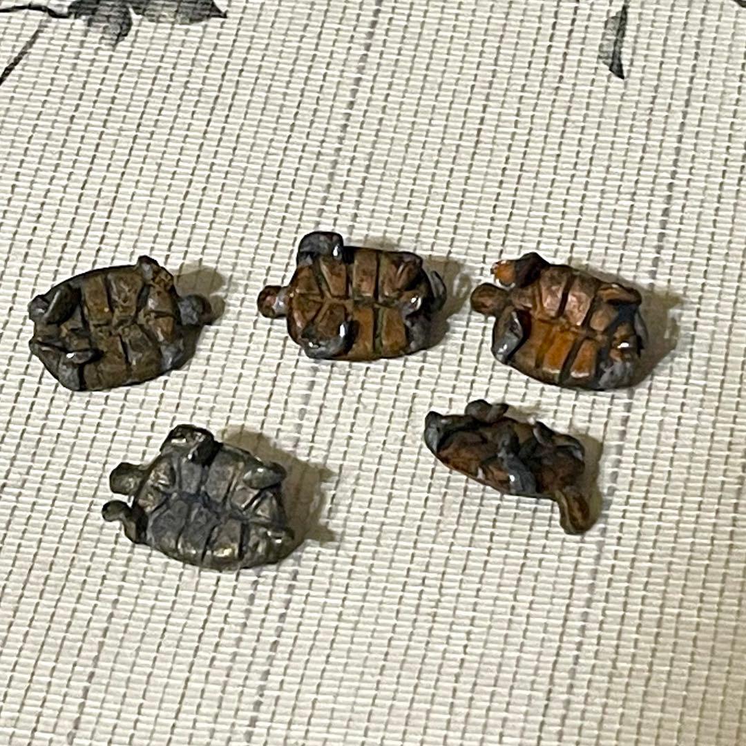 アンティーク　古銅製　亀の置物小亀5匹入り