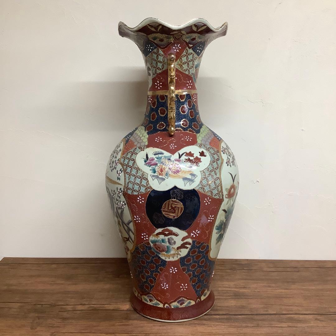 薩摩焼？　双耳壺　キジ　雉　花鳥図　瓶　壺