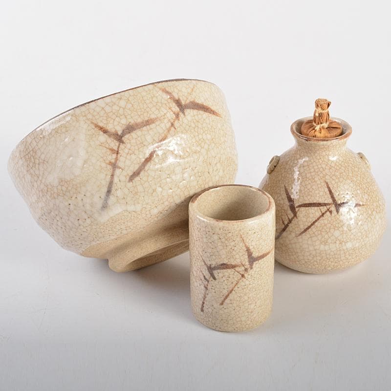 茶道具　溜塗　花筏蒔絵　茶箱　茶碗　棗など　八点　一式　V　R7073