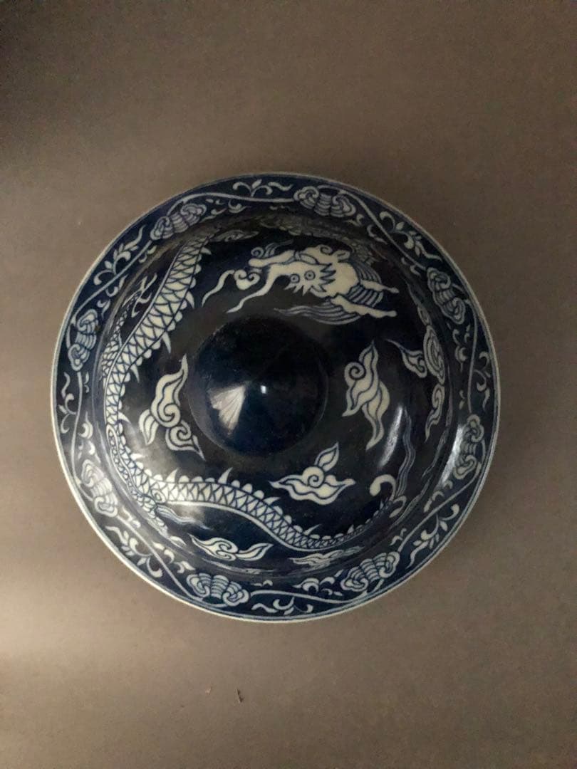 中国骨董　古美術　大明嘉靖年製　青花五爪龍紋壺、花瓶