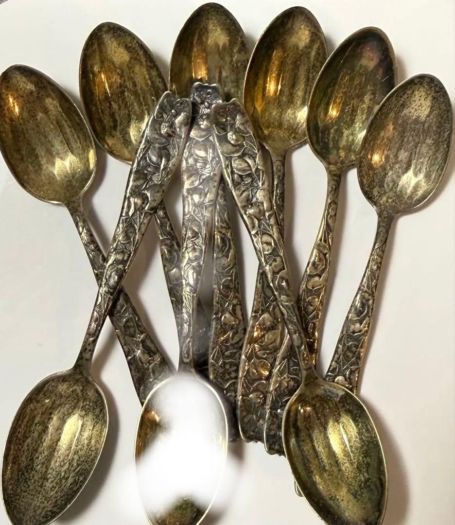 純銀刻印　アンティーク スプーン スターリングシルバー 純銀 8本