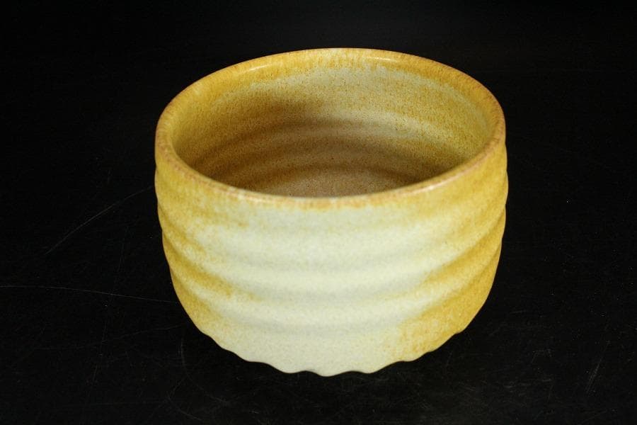 茶道具 坂野鳳洋作 黄燿 京焼 茶碗 煎茶 美品 共箱(K-YC427)