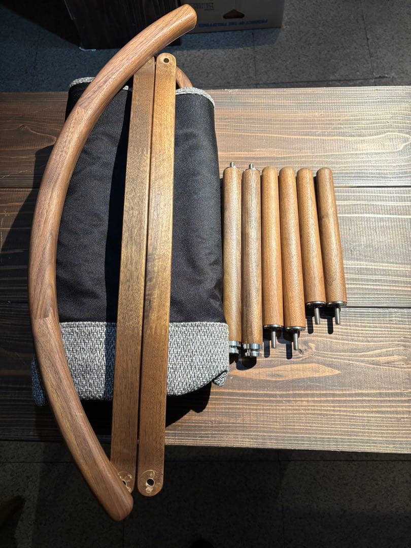 グランドチェア ウォルナット ファブリック グレー/ベージ　used