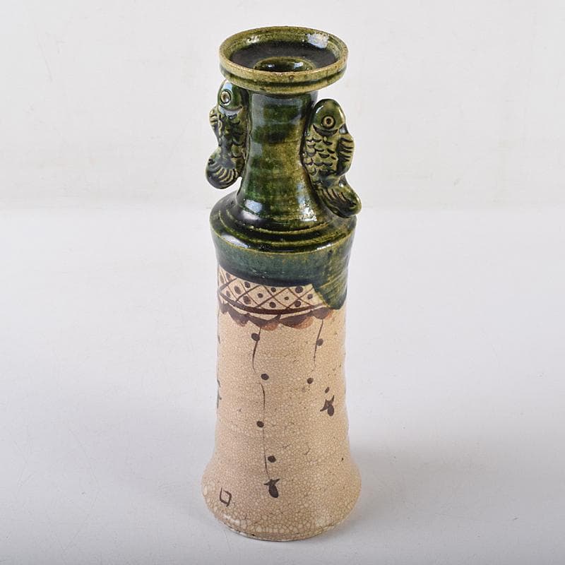 北大路魯山人作　絵織部　花入　共箱　M　R8609