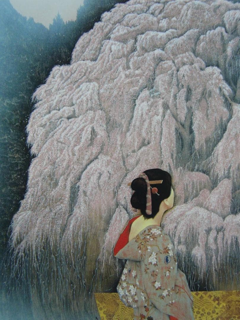 智内 兄助、「こぞの春、山守櫻」、希少画集、額装画、日本製・新品額にて額装