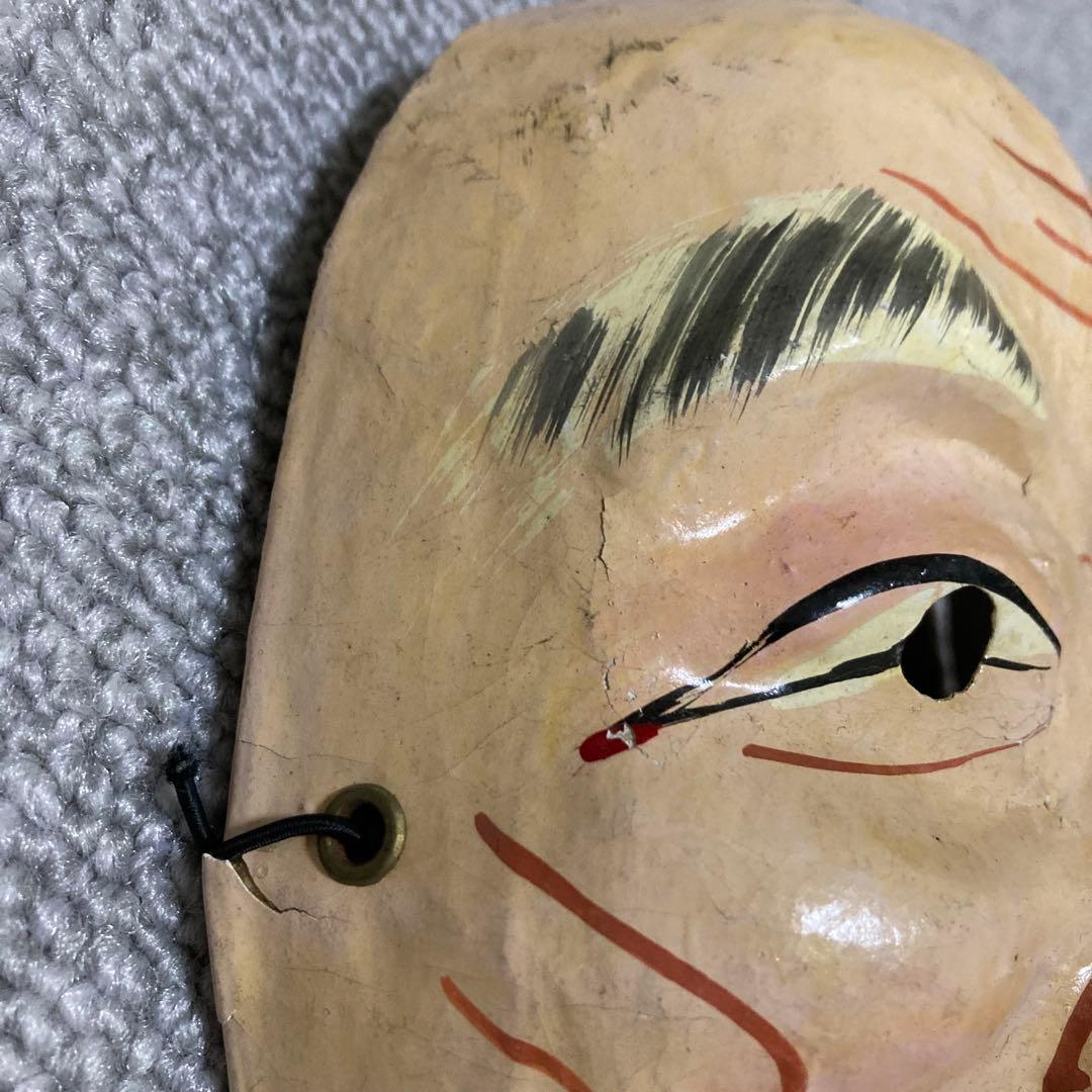 明治期 張り子面 翁面 老人面 民俗芸能 古面 骨董 和紙面 アンティーク １