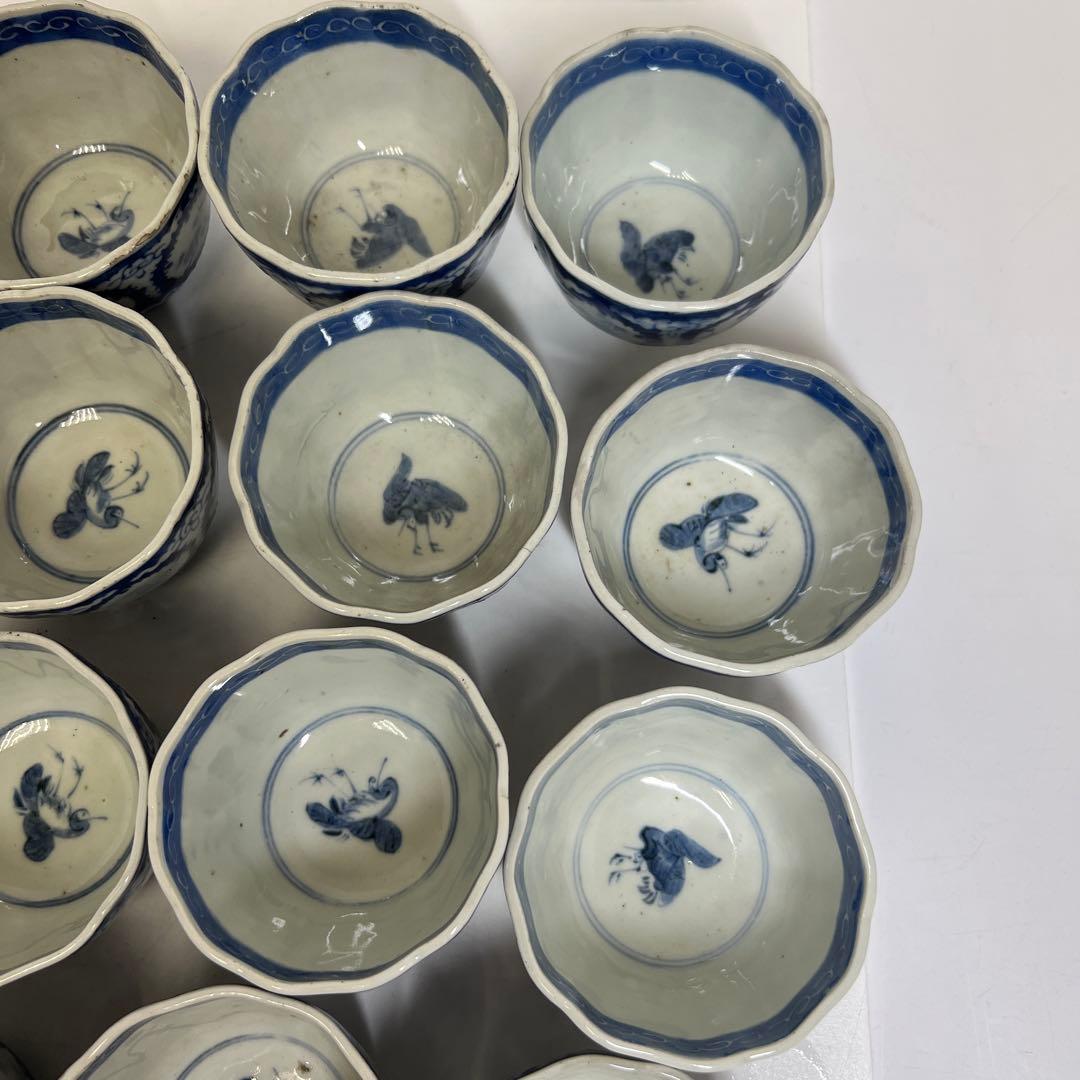 専用古伊万里　染付大猪口17客　木箱口径約8.5㎝　東Y7-0620⭐︎2Fトヒコ