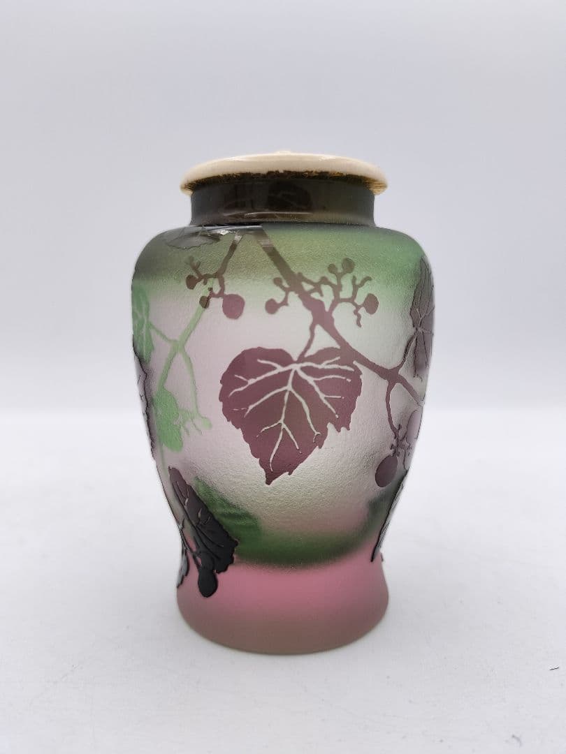 c208 茶入 ぎやまん 葡萄 北一硝子 共蓋 牙蓋付 木箱 茶道具 古物