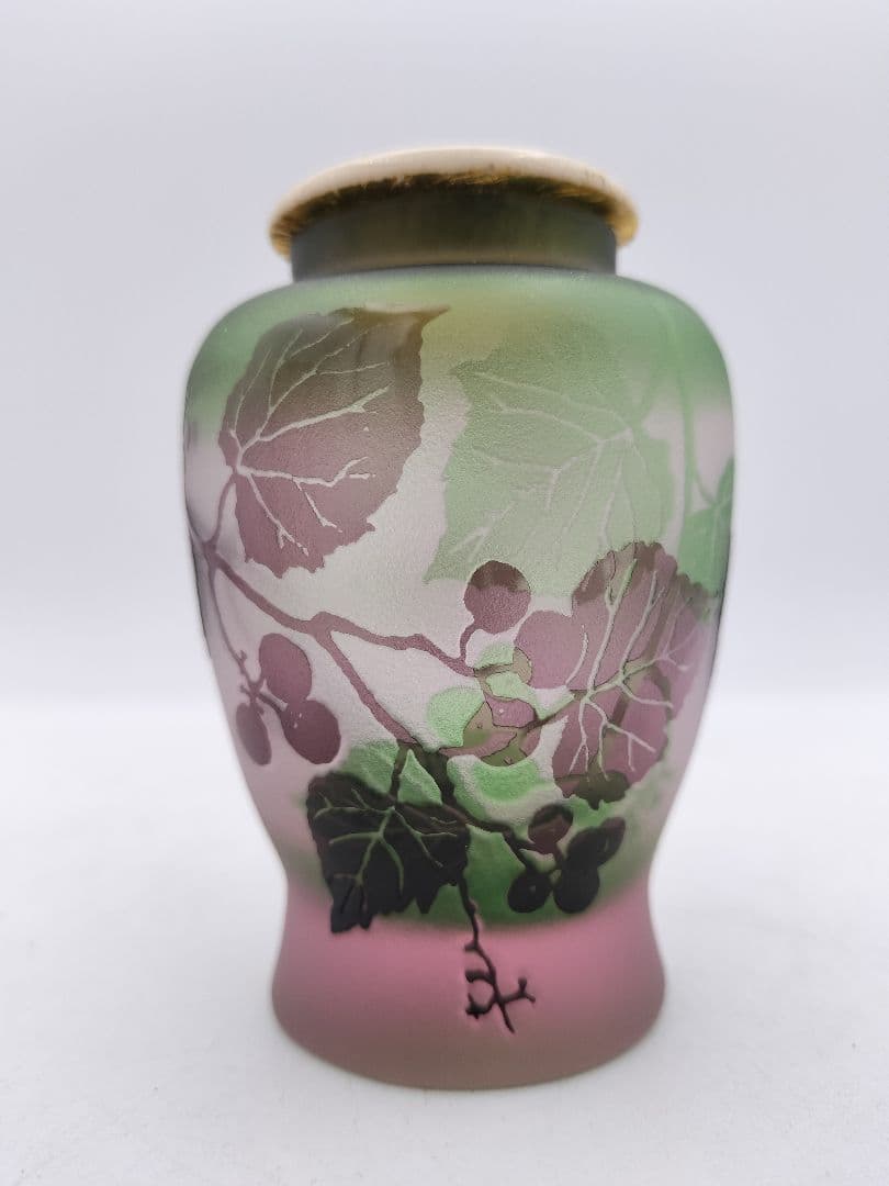 c208 茶入 ぎやまん 葡萄 北一硝子 共蓋 牙蓋付 木箱 茶道具 古物