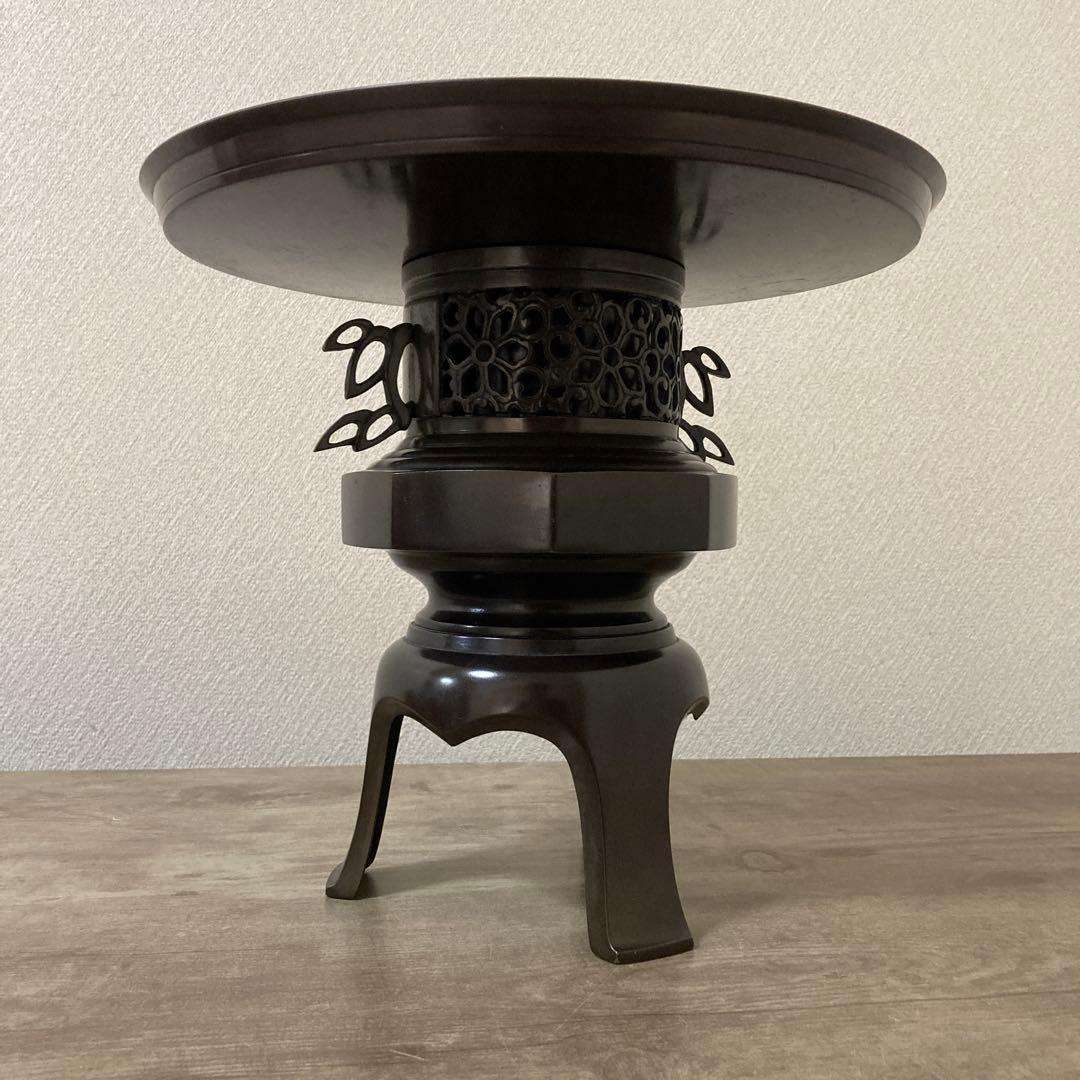 高岡銅器　薄端　中光　花器　茶道具　透かし彫り　ビンテージ〈検 池坊　華道いけ花