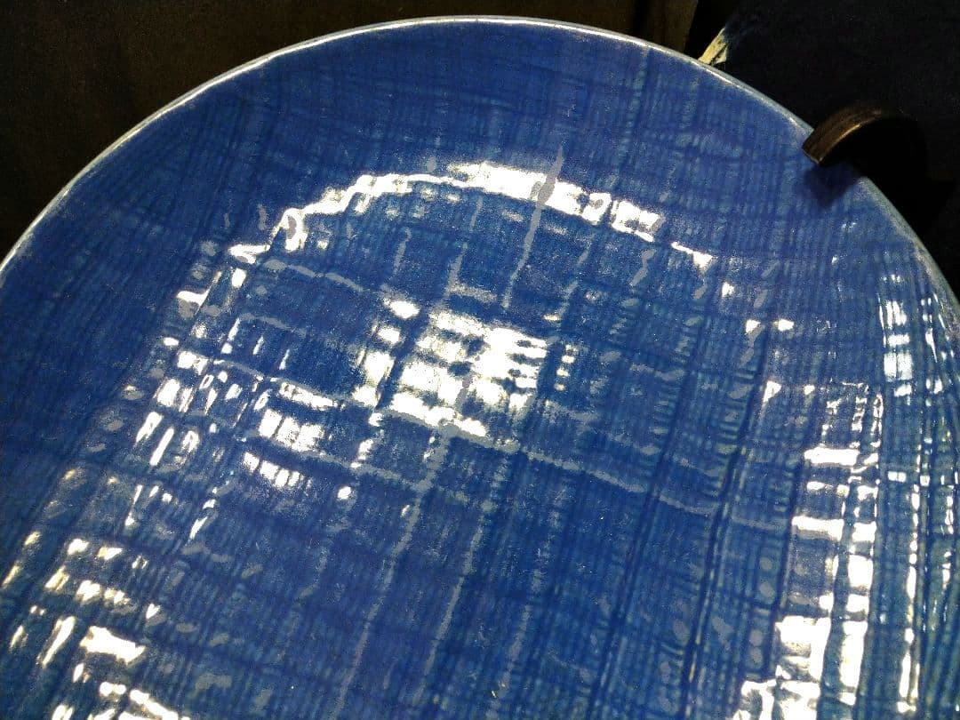 ♣アンティーク・ヴィンテージ品【染付祥瑞】網柄・有田焼⬛バイオレットブルー大皿