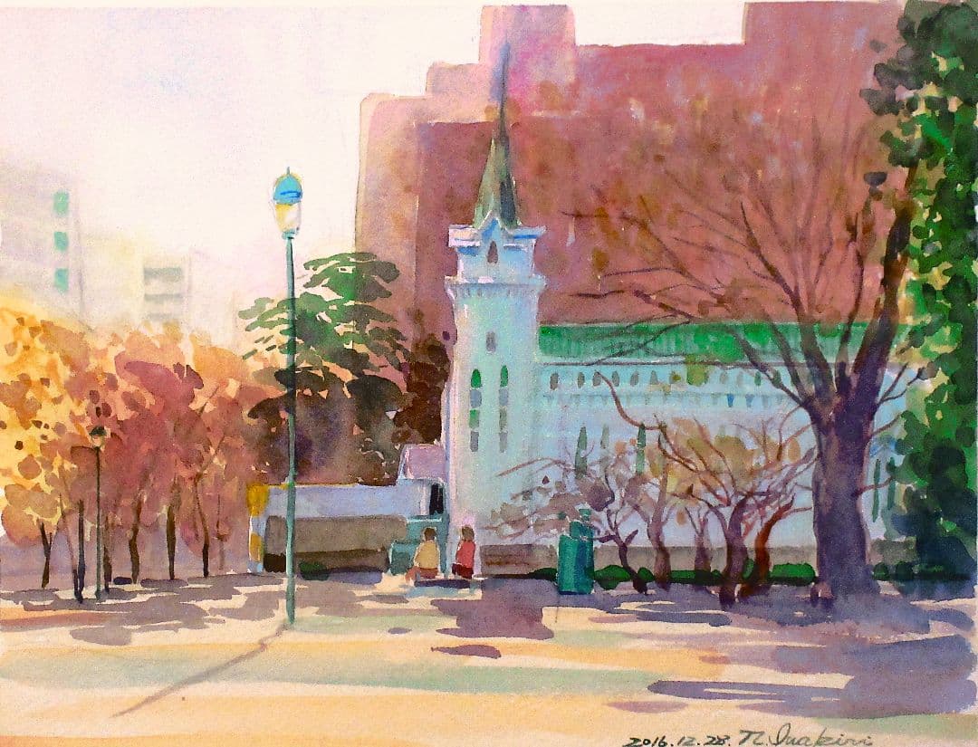 水彩画「海岸通り教会」