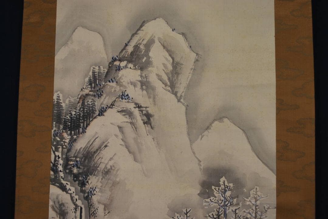 【真作】作者不詳/雪景観池図/掛軸☆宝船☆R‐112　JM