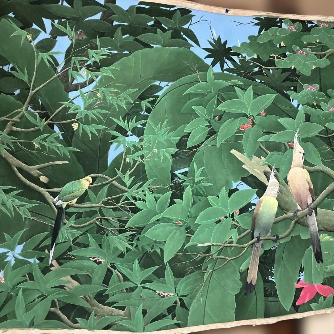 バリ島　ウブドの絵画　森と花鳥