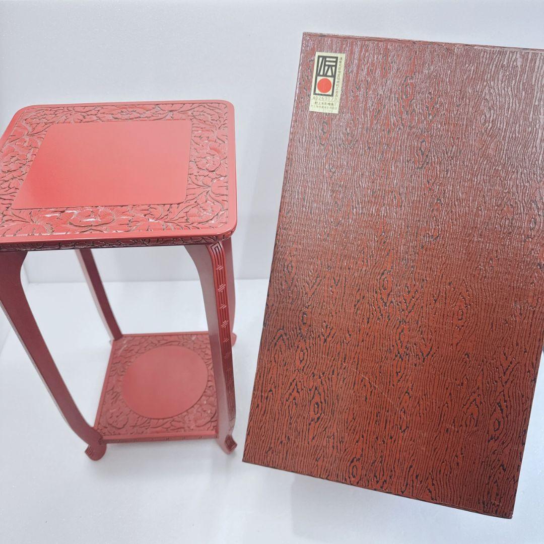 美品 村上堆朱 牡丹? 唐草 高 花台 レトロ アンティーク 伝統工芸品 新潟