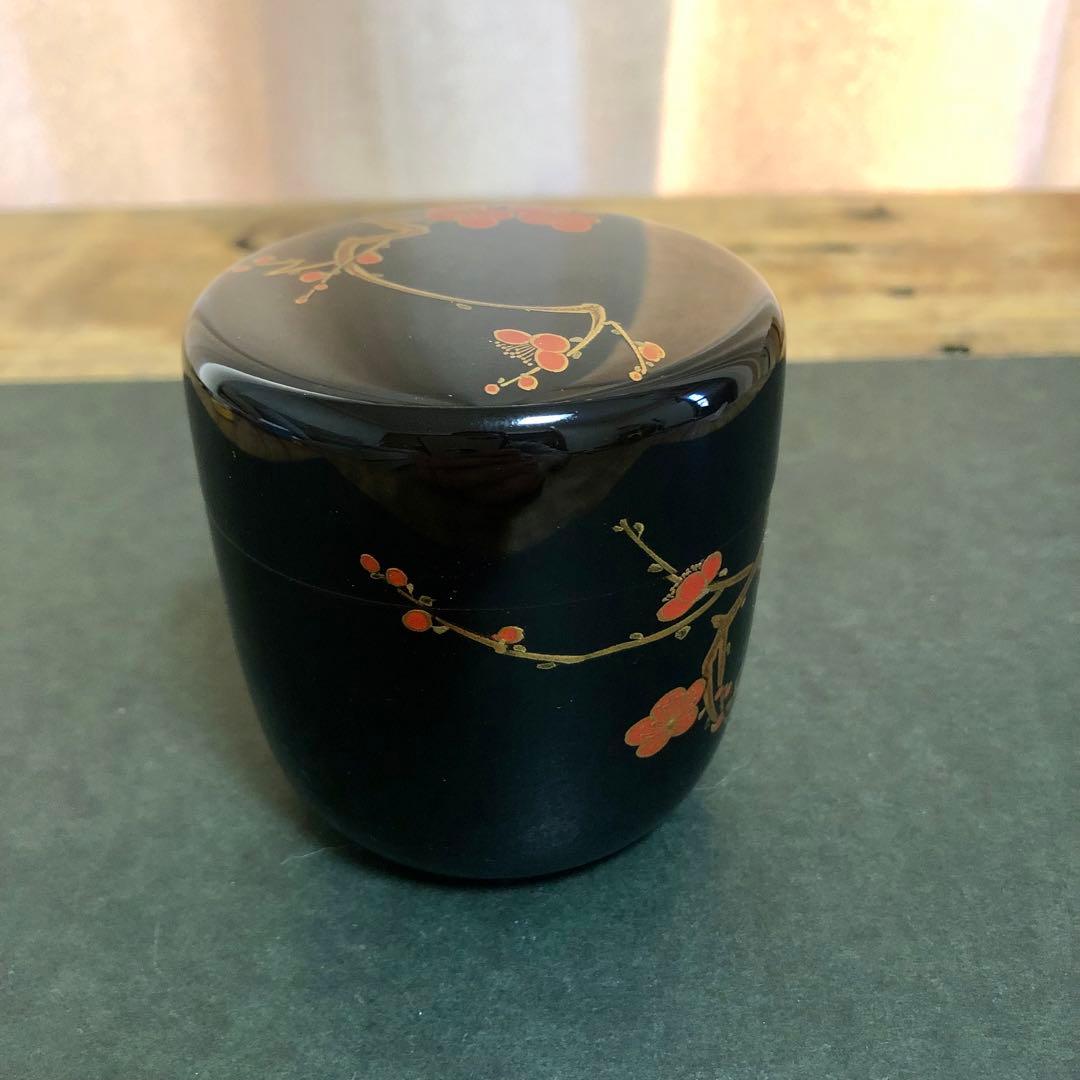 一后一兆 梅蒔絵黒大棗 共箱 茶道具