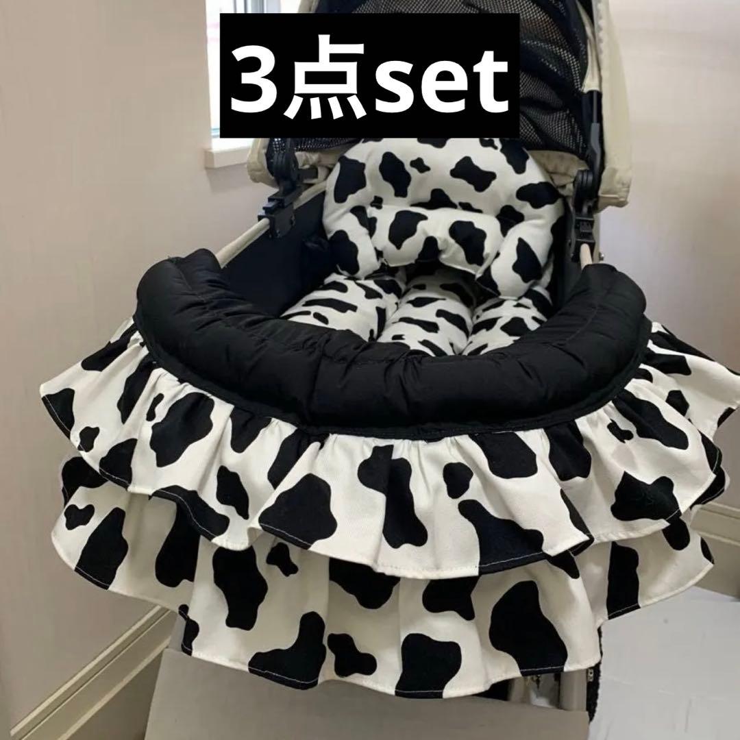 3点set 牛柄　コンフォーター　あごのせ　あごおき　カートクッション　ファー