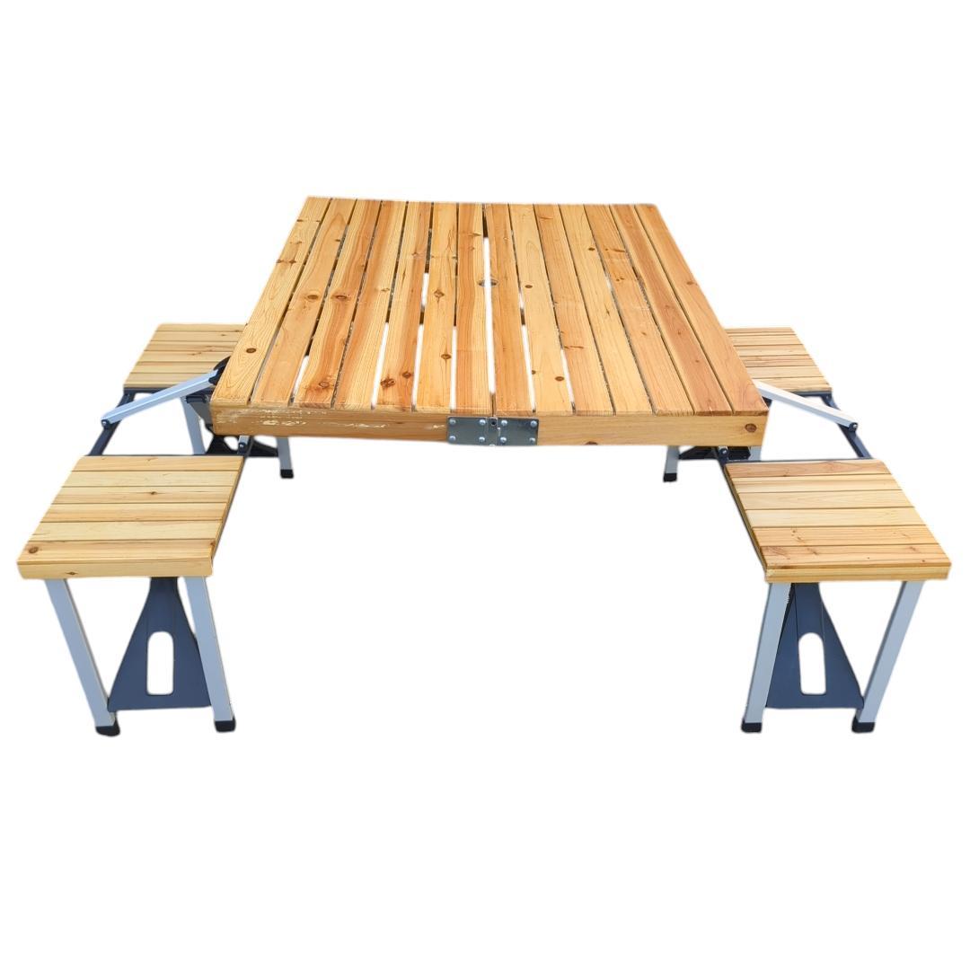 ウッドテーブル 椅子 一体型 テーブルセット 折りたたみ式 キャンプ 椅子4脚付