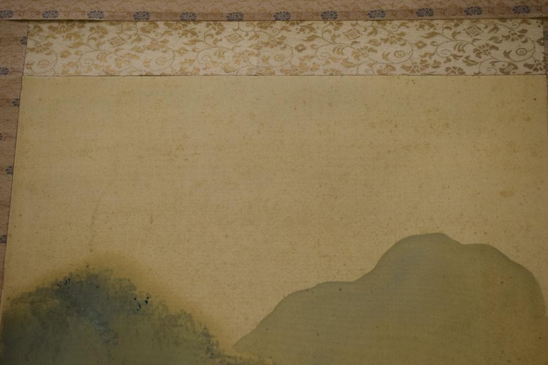 観城/青緑竹林山水図/掛軸☆宝船☆Z-578