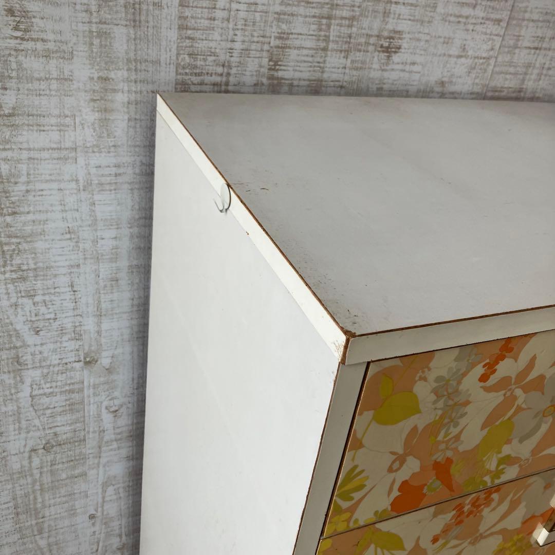 昭和レトロ 花柄 木製チェスト 7段タンス 古家具 ビンテージ ヴィンテージ 橙