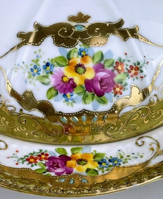 【希少】オールドノリタケ ２３㎝ 花紋蓋付き金盛り皿 深皿 ボウル 金彩