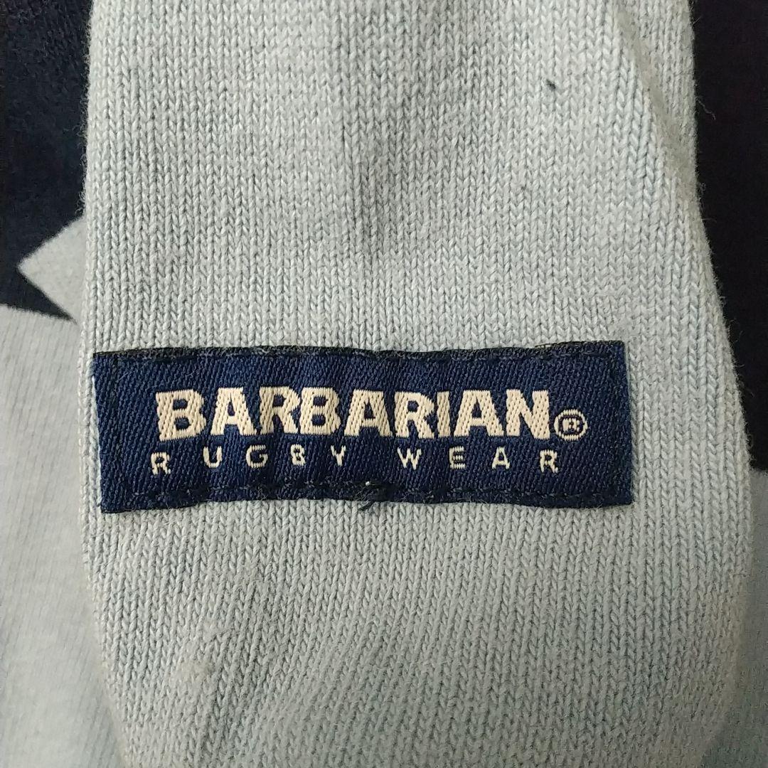 人気サイズ☆バーバリアン 太ボーダー 刺繍 米企業ロゴ ラガーシャツ XL