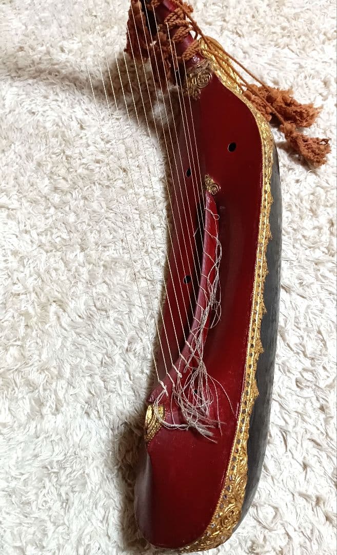 ミャンマー 民族楽器 サウン・ガウ ビルマの竪琴 オブジェ ハープ 現状品 船