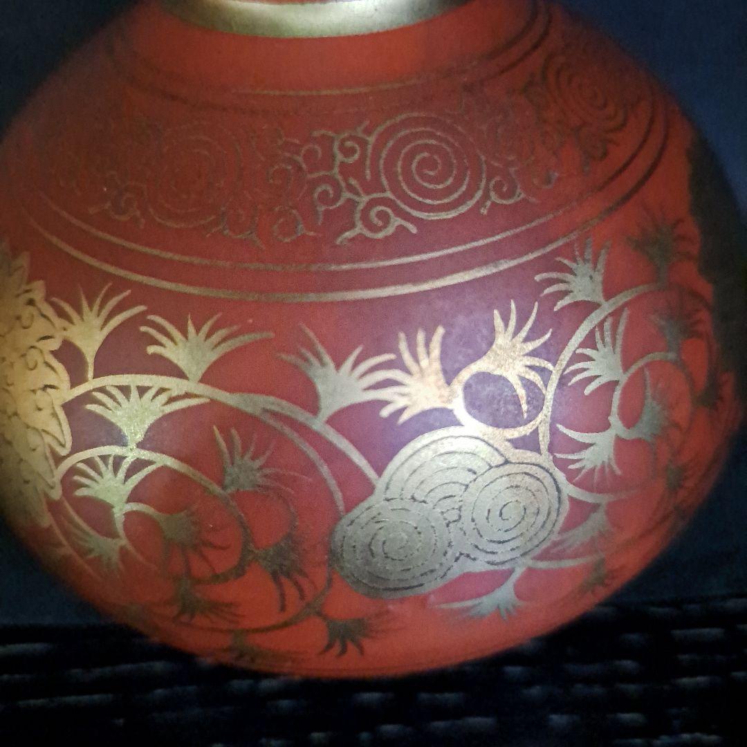 九谷　明治初期　　大日本永楽造　赤絵本金彩　油壺　大型　名入