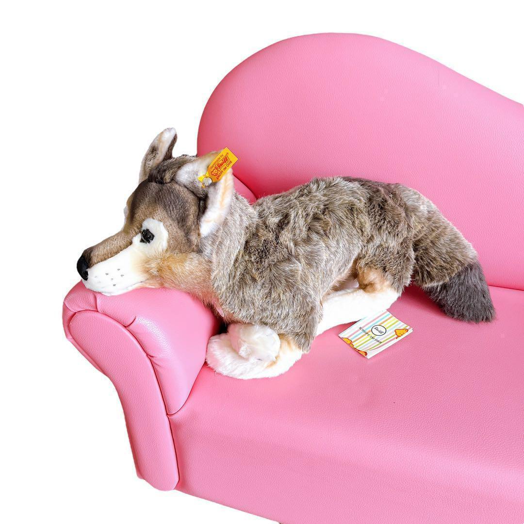希少 シュタイフ オオカミ ぬいぐるみ 正規品 40cm 狼 横座り ブラウン