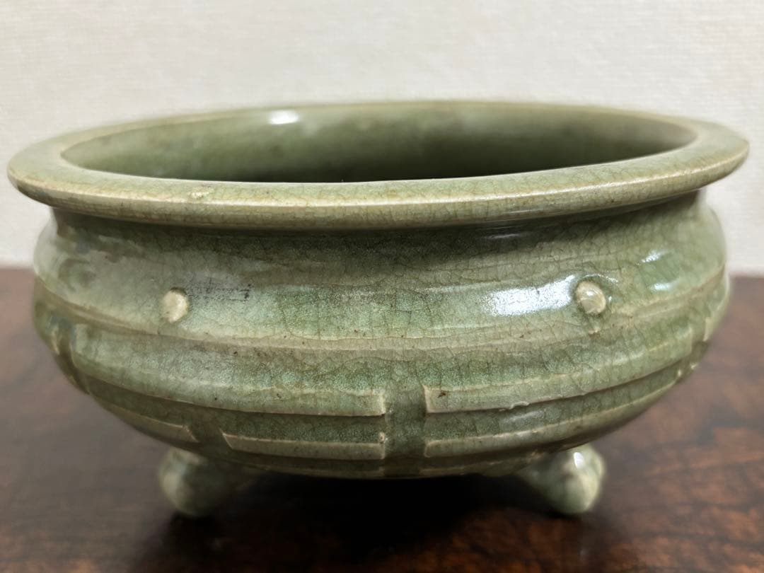 完品!　明時代　龍泉窯青磁香炉　七官青磁 　　(検)唐物 中国古玩 骨董 香爐