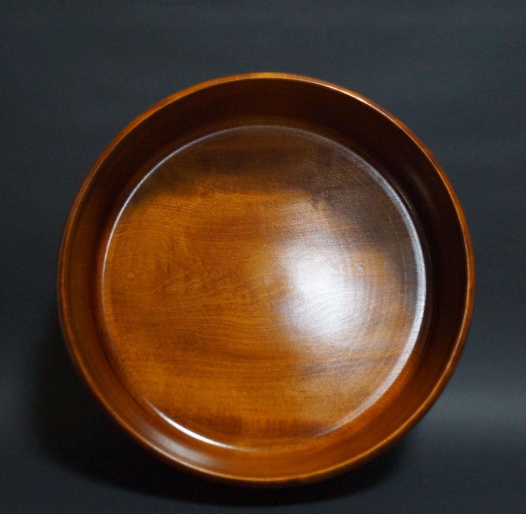 煎茶道具 烏城彫 栃材 細工彫り『牡丹文』刳り貫き大型茶櫃 茶びつ 茶ひつ取込盆