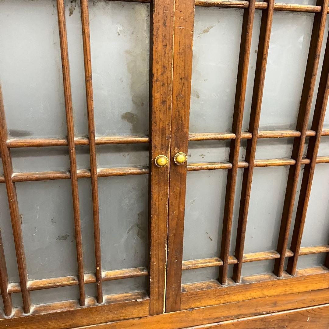 【アンティーク】昭和レトロ ガラス戸棚 食器棚 小引出し キャビネット 古家具