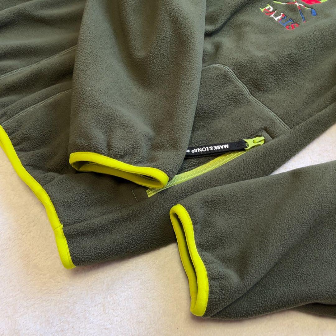 極美品 近年　マークアンドロナ ハーフジップ フリース　裏地付　スカル　カーキ