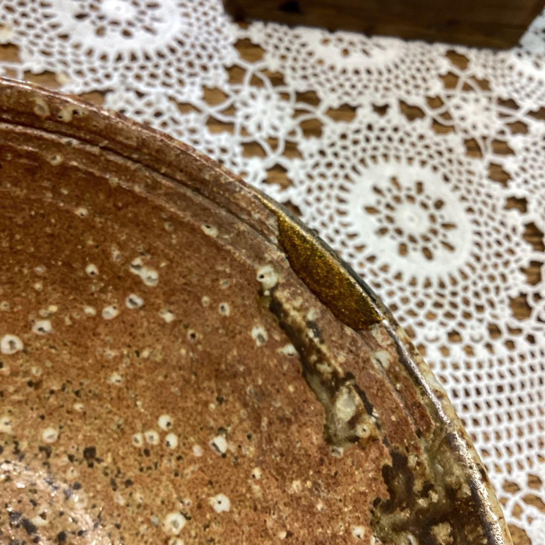 k15 古い伊羅保　陶器の深い茶碗　鉢　茶色と灰色　茶道