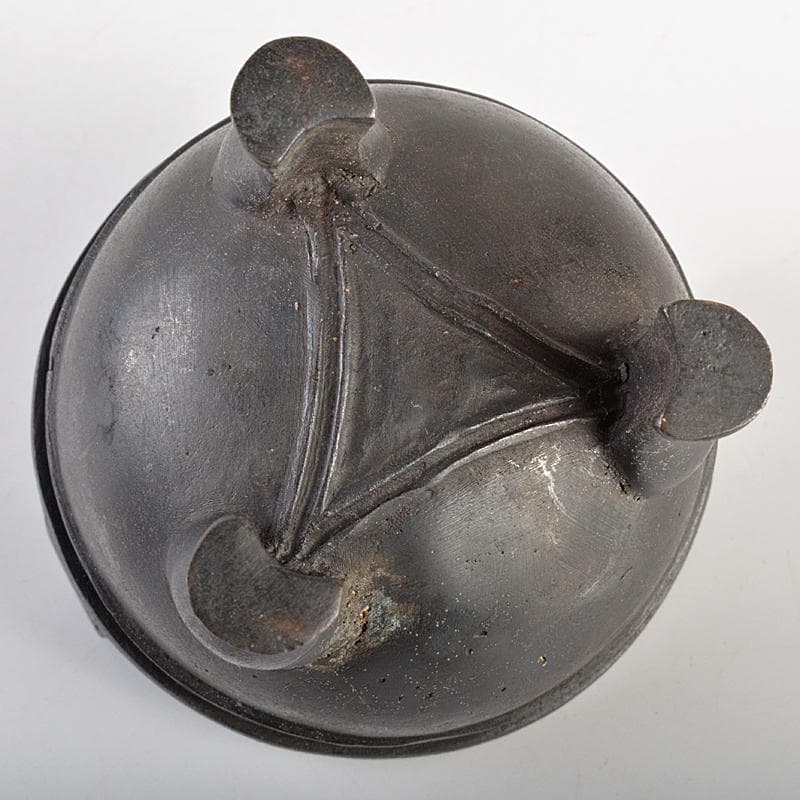 中国　古銅　双耳三つ足鼎　香炉　唐木蓋付　M　R7404