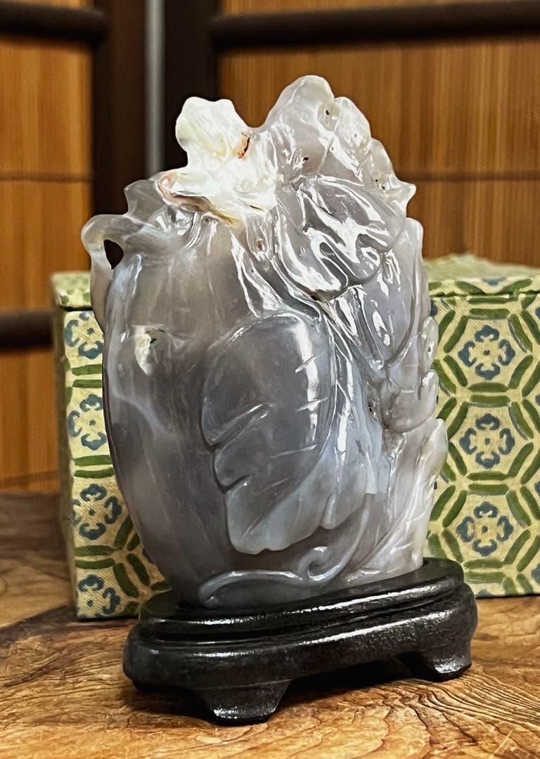 中国美術 時代 瑠璃 玉 台座 共箱