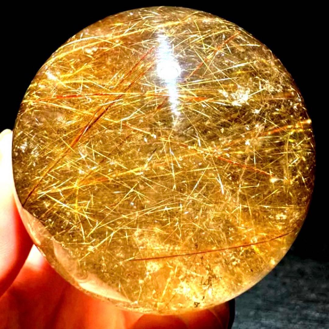 超大玉　60mm ゴールドルチルクォーツ　丸玉　スフィア　金針水晶