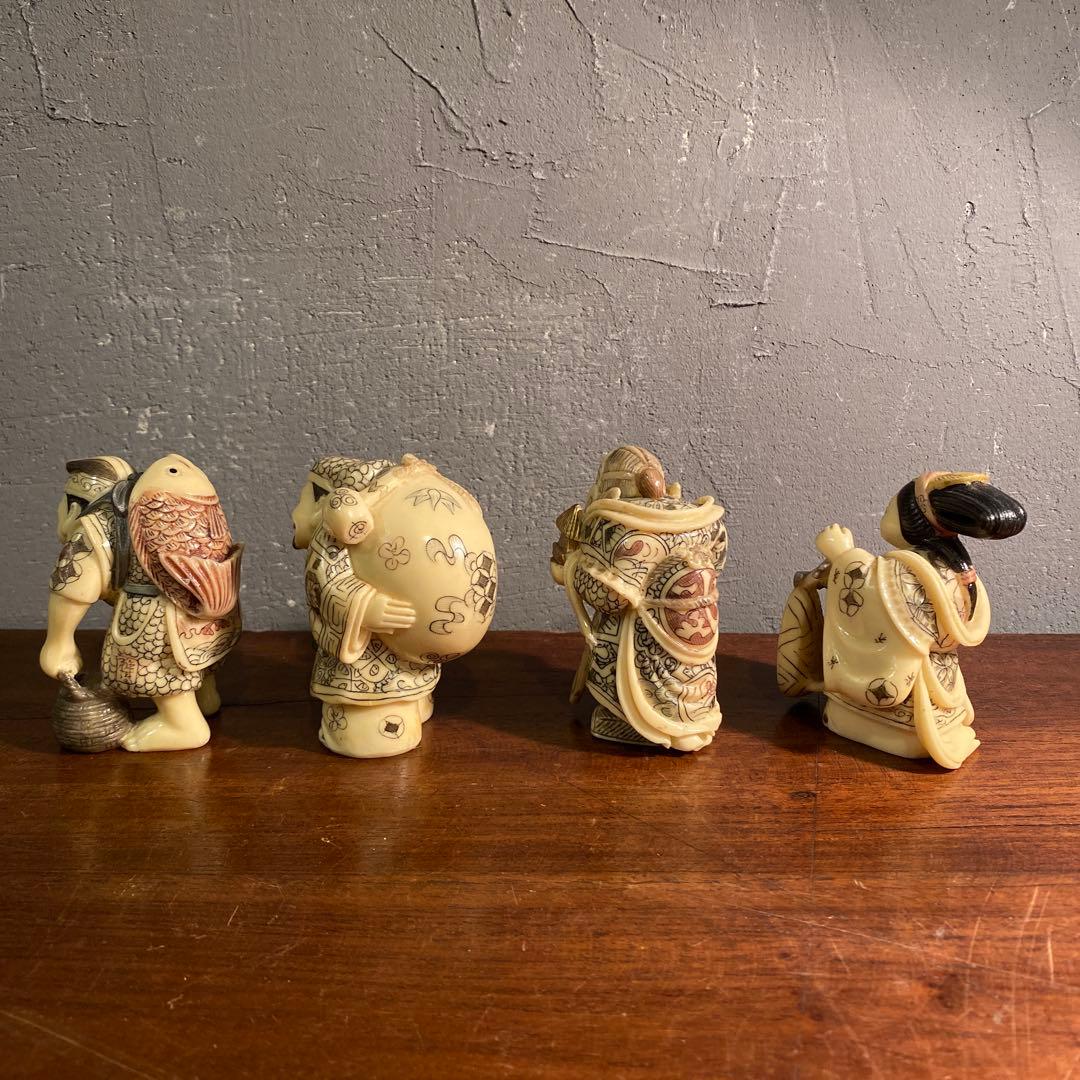 骨董品 和彫七福神 置物 置根付 オブジェ 置物 コレクション 雅俊 在銘