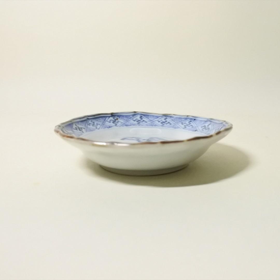 江戸中期～後期　伊万里　染付　鯉　荒磯　小皿　２枚組　骨董品　アンティーク c