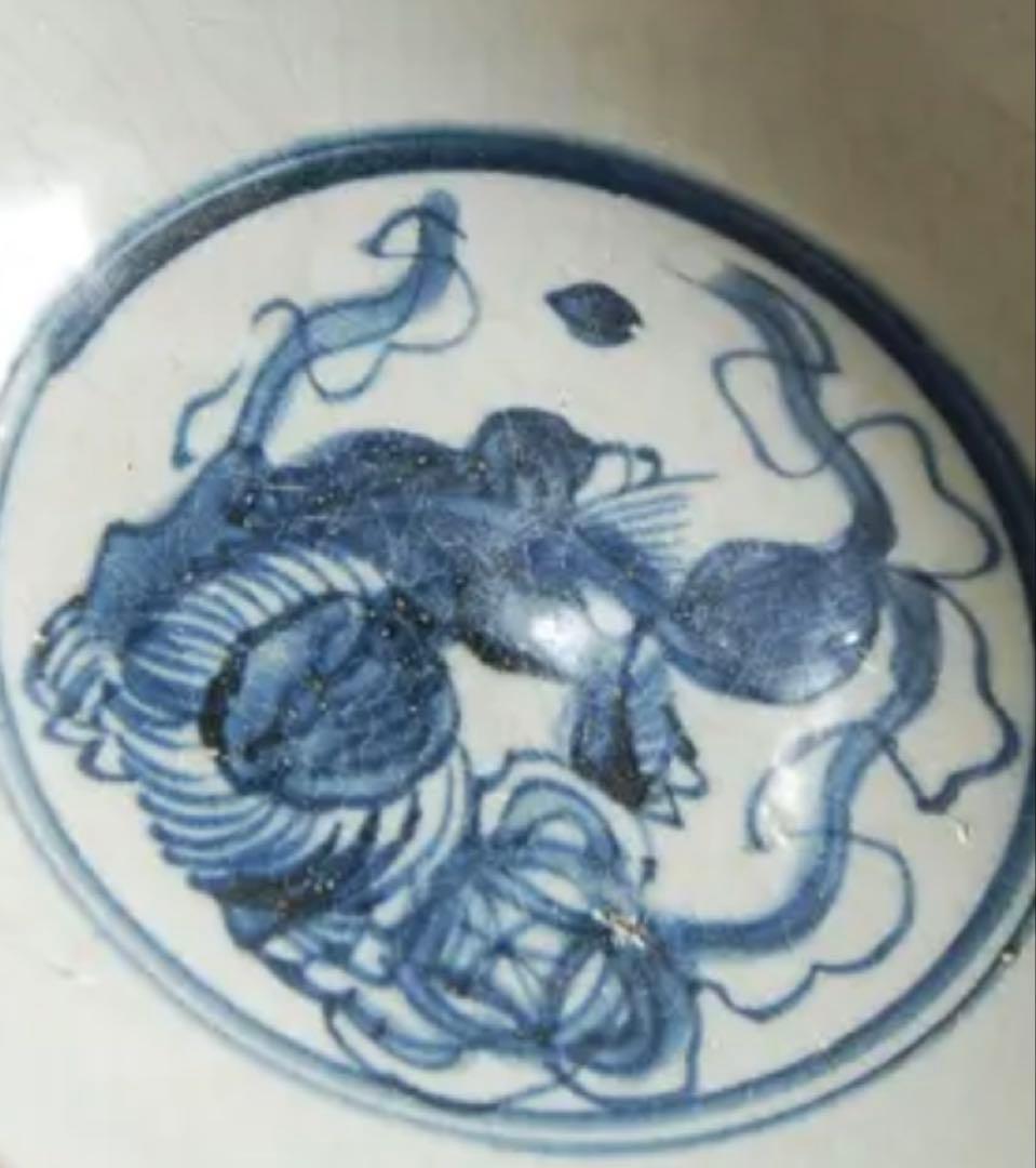 中国汕頭スワトウ　獅子絵皿　鑑賞台付 沈船品ヴィンテージ　レア ・台湾茶器