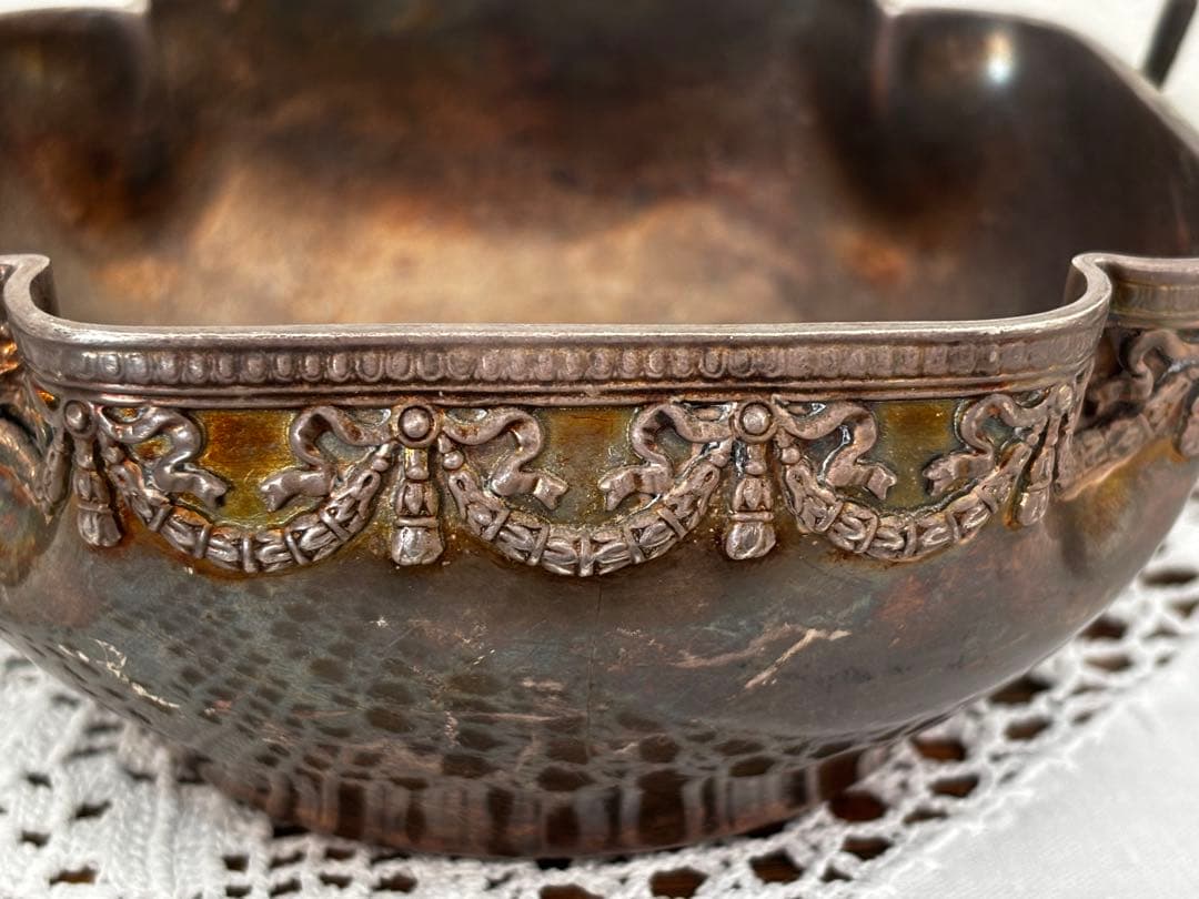 フランス　蚤の市　リボン装飾　小物入れ　ブロカント