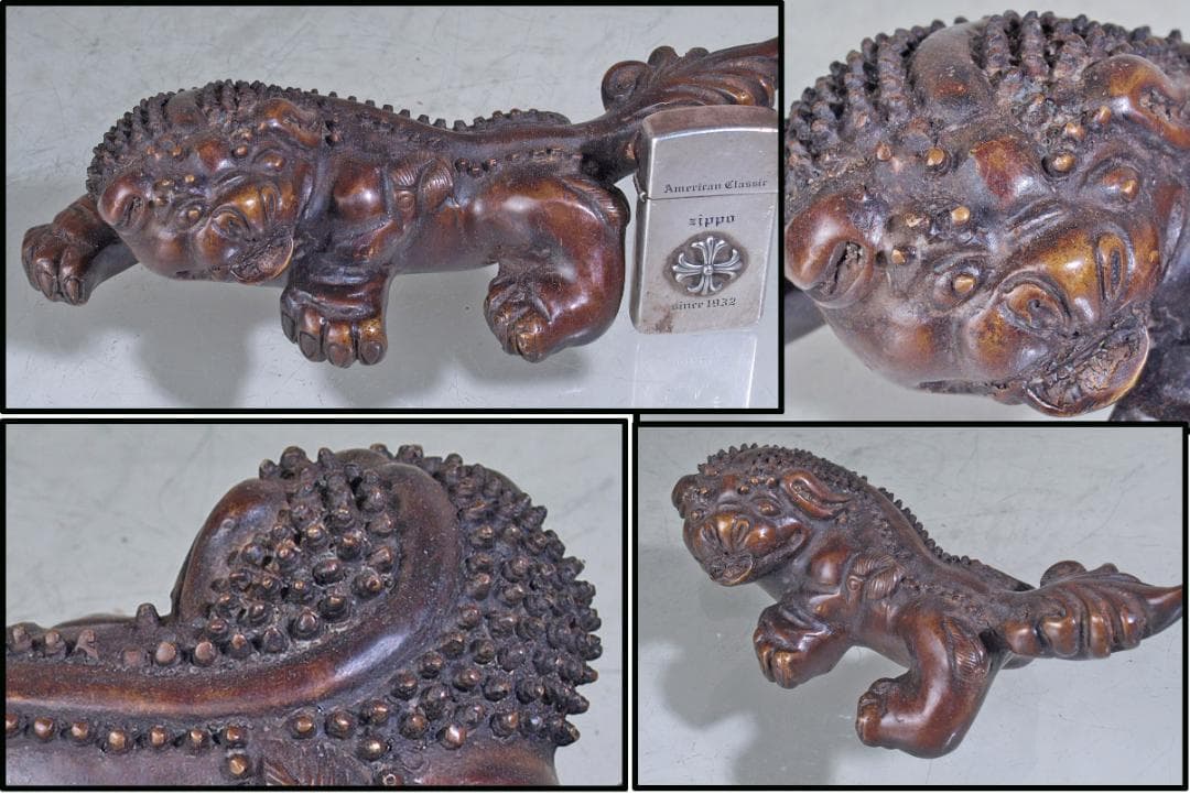 中国　唐物　清時代末期　銅製 獅子の置物G0181A3-2