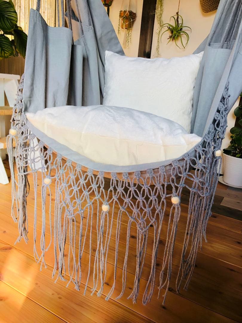 ハンモック　チェアー型　マクラメ　グレー