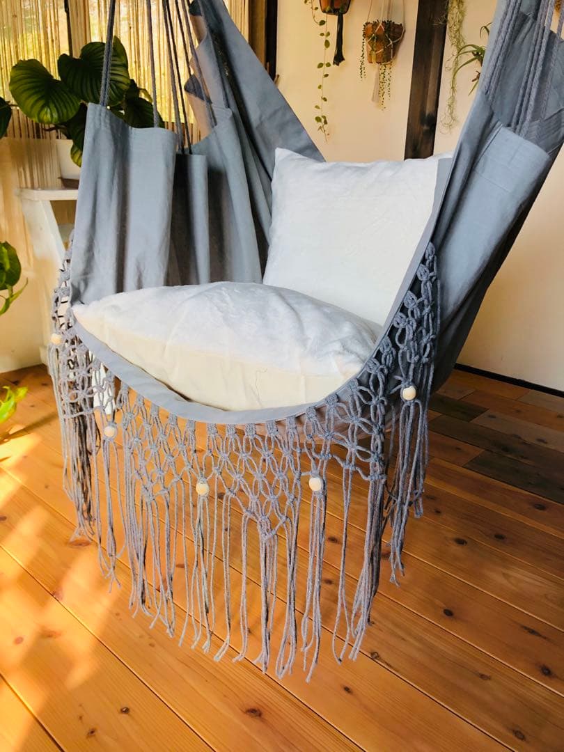 ハンモック　チェアー型　マクラメ　グレー