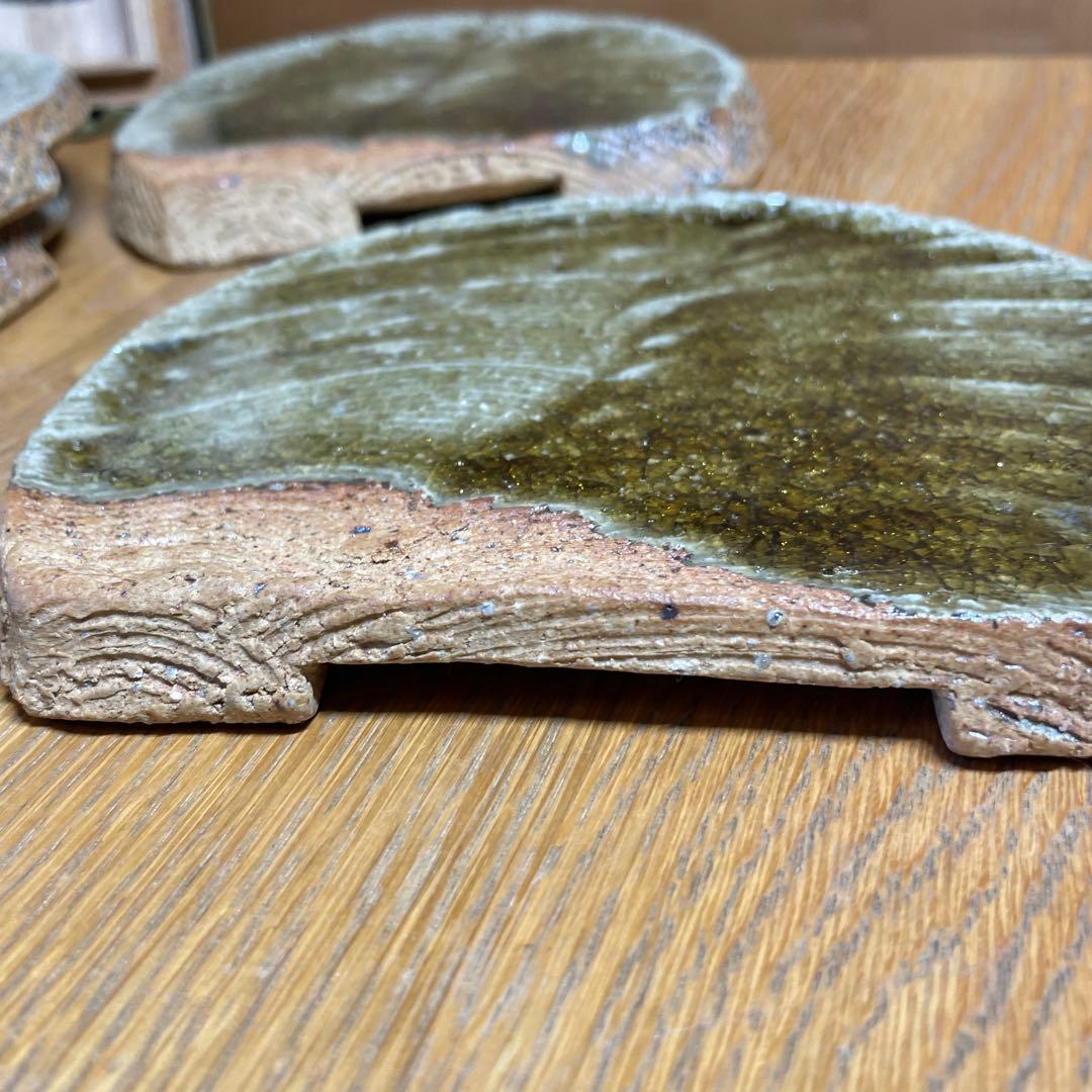 益子焼　坂田甚内　灰釉波状文皿五客　共箱