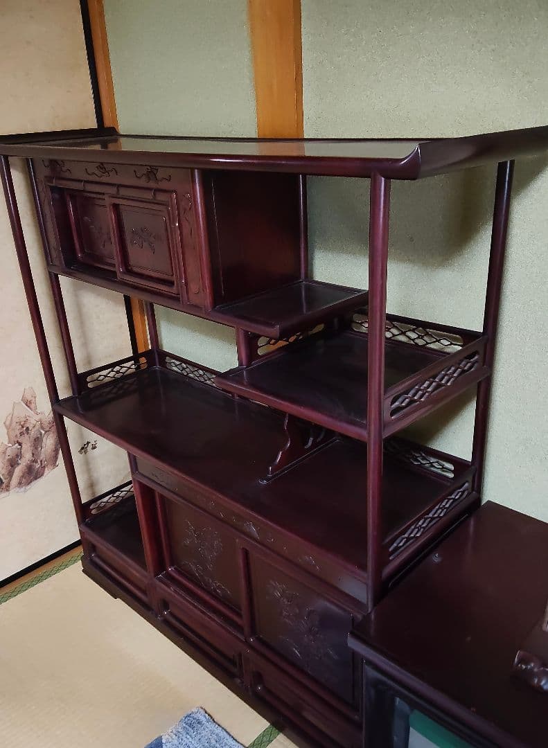 【2月8日まで】花梨 茶棚 飾り棚 違い棚 茶箪笥 カリン材