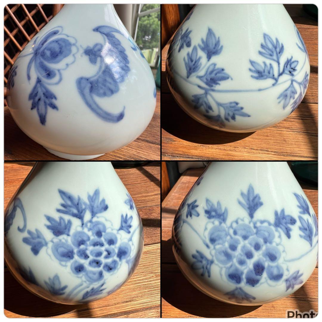 李朝 鶴首花入 分院 染付け 韓国 朝鮮 古美術 骨董 蝙蝠牡丹文 コウモリ