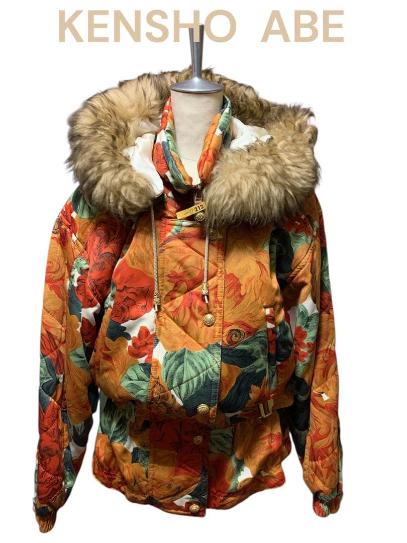 KENSHO ABE フラワーパターン スポーツウェア ファー付き中綿ブルゾン