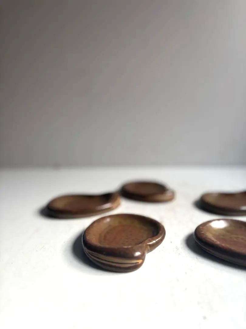 813 民芸 備前焼 作家作品 銘有 ヴィンテージ 豆皿 そら豆型小皿 5枚組