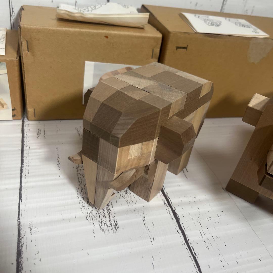 山中組木　yamanaka kumiki 動物セット　ブタ　カバ　ゾウ　ライオン